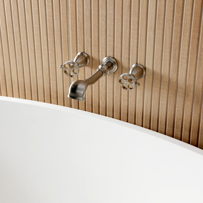 Kingston Tulare KS5028RKX - Webb Two-Handle 3-Hole Wall Mount Roman Tub Faucet with Knurled Handle, Brushed Nickel