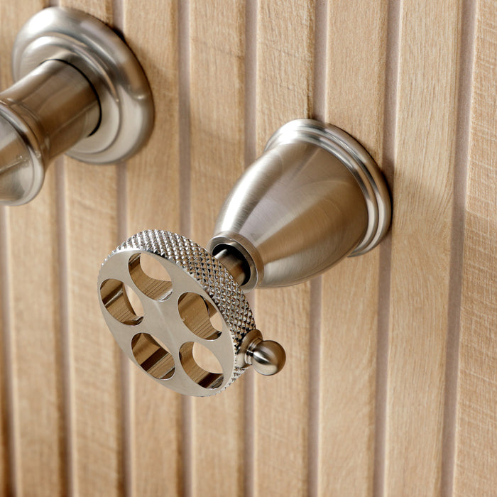 Kingston Tulare KS5028RKX - Webb Two-Handle 3-Hole Wall Mount Roman Tub Faucet with Knurled Handle, Brushed Nickel