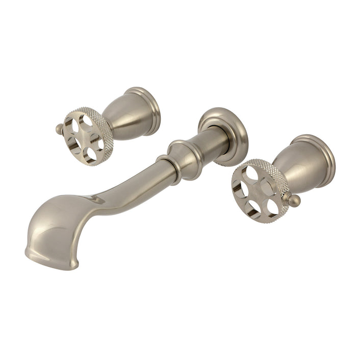 Kingston Tulare KS5028RKX - Webb Two-Handle 3-Hole Wall Mount Roman Tub Faucet with Knurled Handle, Brushed Nickel