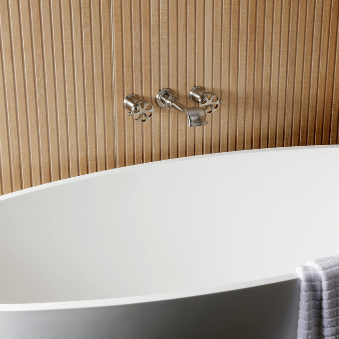 Kingston Tulare KS5028RX - Belknap Two-Handle 3-Hole Wall Mount Roman Tub Faucet, Brushed Nickel