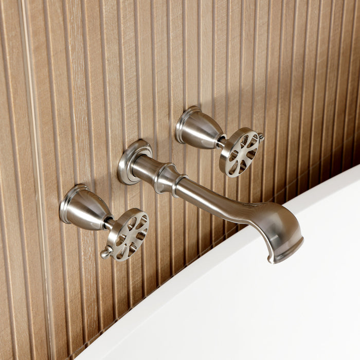 Kingston Tulare KS5028RX - Belknap Two-Handle 3-Hole Wall Mount Roman Tub Faucet, Brushed Nickel