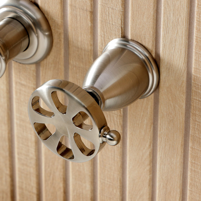 Kingston Tulare KS5028RX - Belknap Two-Handle 3-Hole Wall Mount Roman Tub Faucet, Brushed Nickel