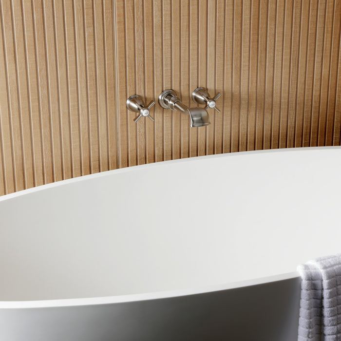 Kingston Tulare KS5028ZX - Millennium Two-Handle 3-Hole Wall Mount Roman Tub Faucet, Brushed Nickel