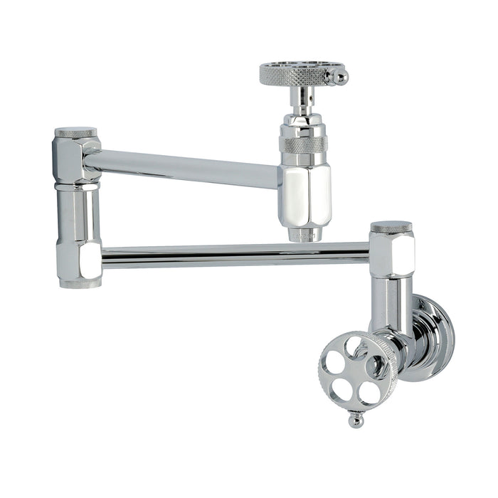 Kingston Sona KS5101RKX - Webb Two-Handle 1-Hole Wall Mount Pot Filler Faucet with Knurled Handle, Polished Chrome