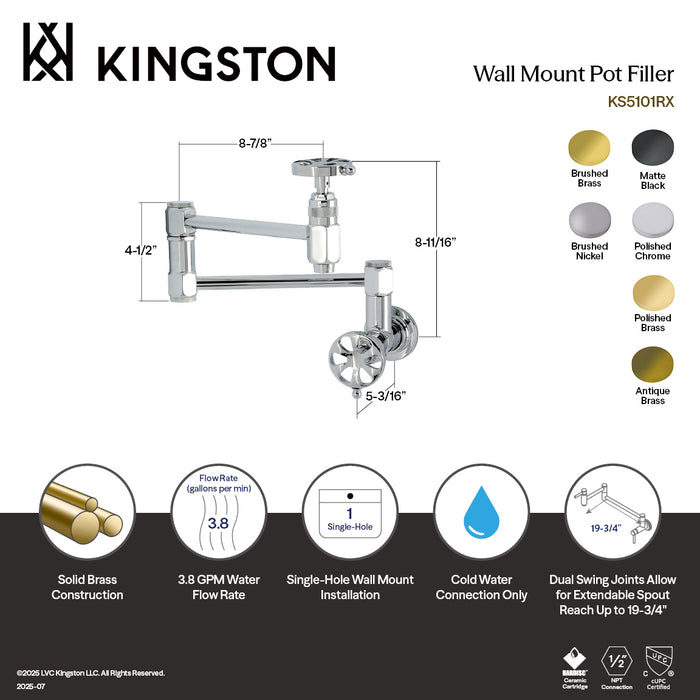 Kingston Sona KS5101RX - Belknap Wall Mount Pot Filler Faucet, Polished Chrome