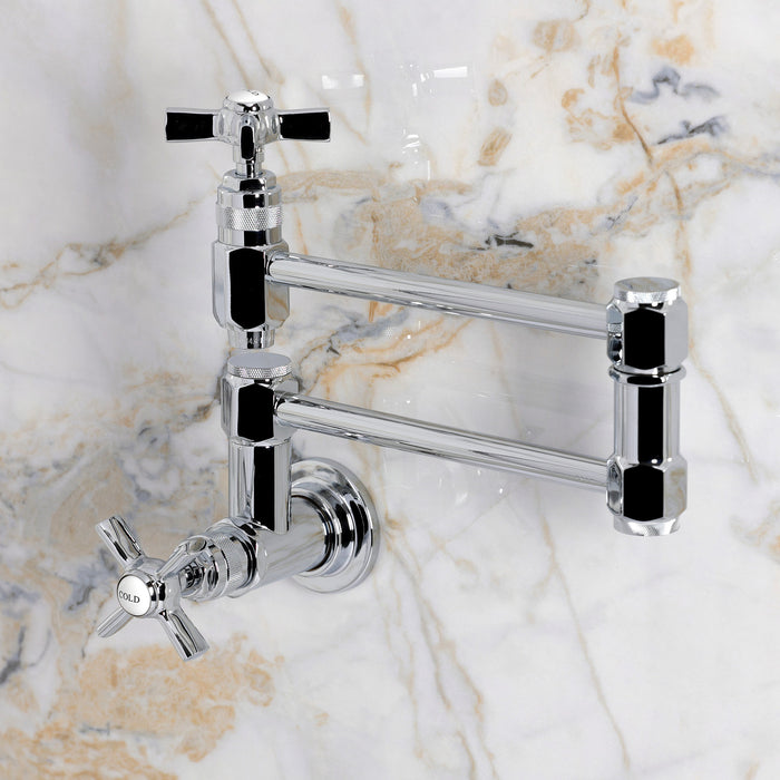 Kingston Millennium KS5101ZX Two-Handle 1-Hole Wall Mount Pot Filler Faucet, Polished Chrome