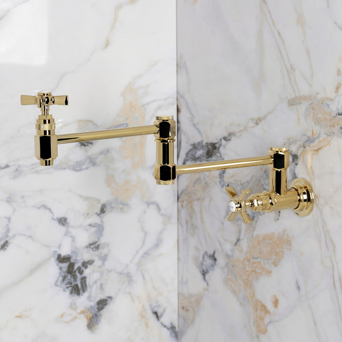 Kingston Millennium KS5102ZX Two-Handle 1-Hole Wall Mount Pot Filler Faucet, Polished Brass