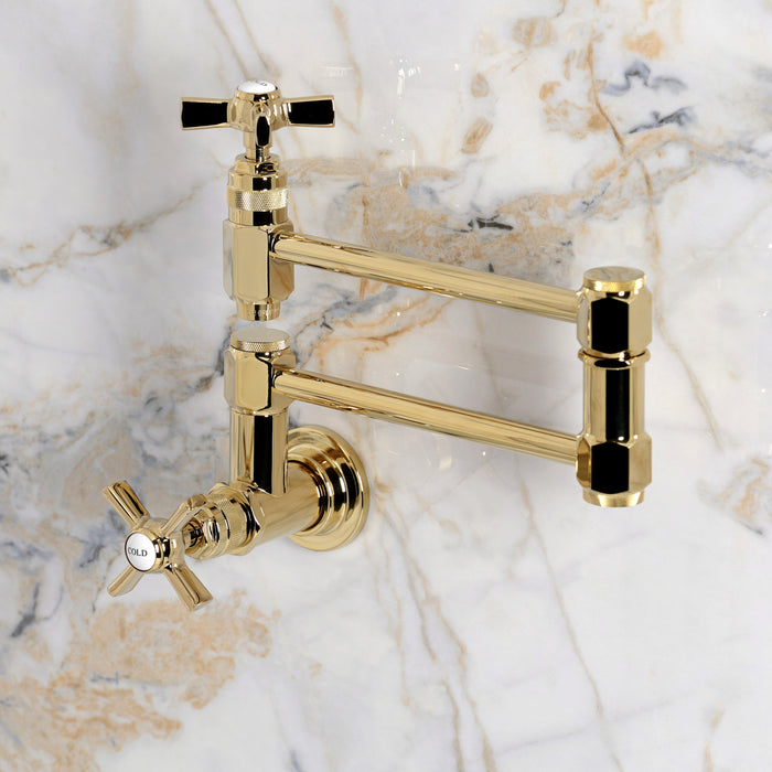 Kingston Millennium KS5102ZX Two-Handle 1-Hole Wall Mount Pot Filler Faucet, Polished Brass