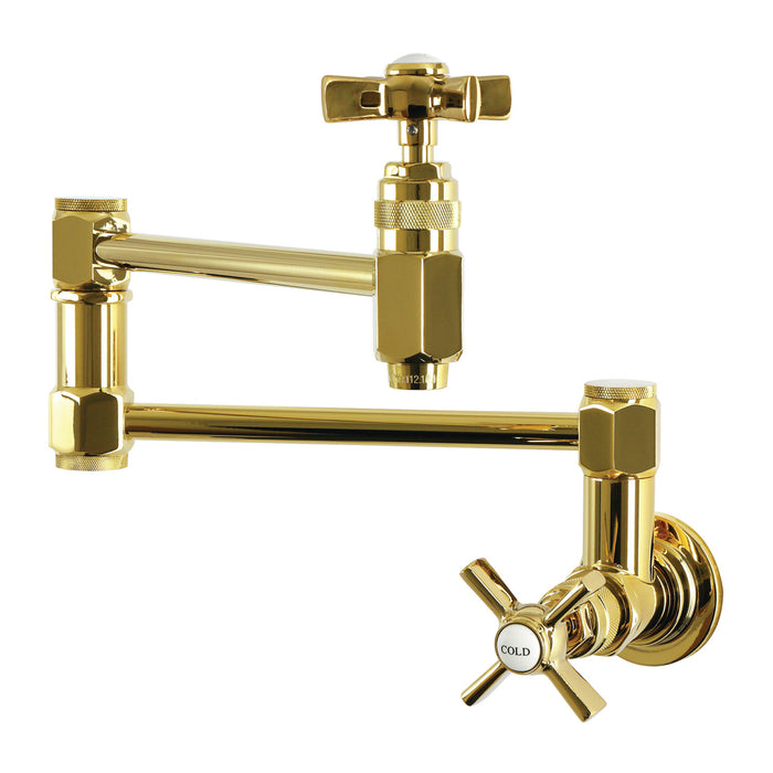 Kingston Millennium KS5102ZX Two-Handle 1-Hole Wall Mount Pot Filler Faucet, Polished Brass