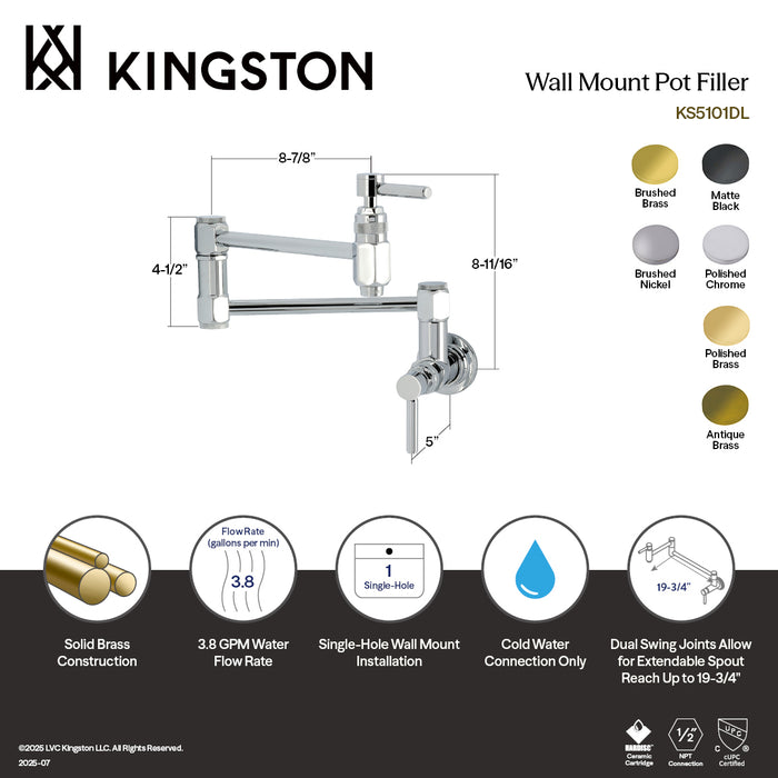Kingston Sona KS5103DL - Concord Wall Mount Pot Filler Faucet, Antique Brass