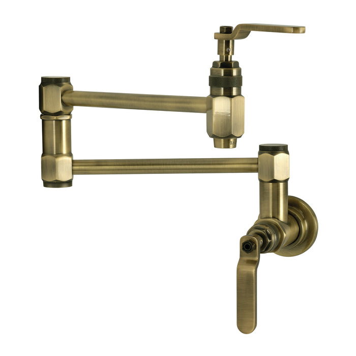Kingston Sona KS5103KL - Whitaker Two-Handle 1-Hole Wall Mount Pot Filler Faucet, Antique Brass