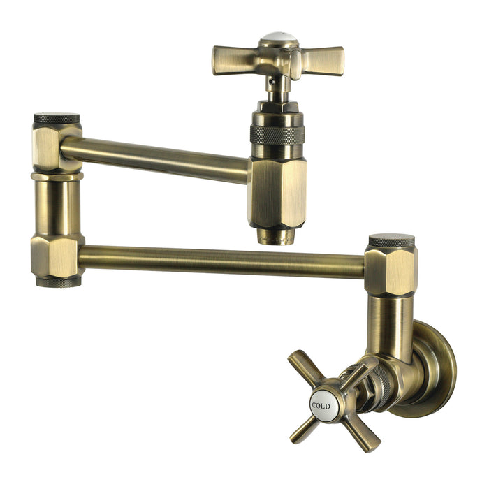 Kingston Millennium KS5103ZX Two-Handle 1-Hole Wall Mount Pot Filler Faucet, Antique Brass