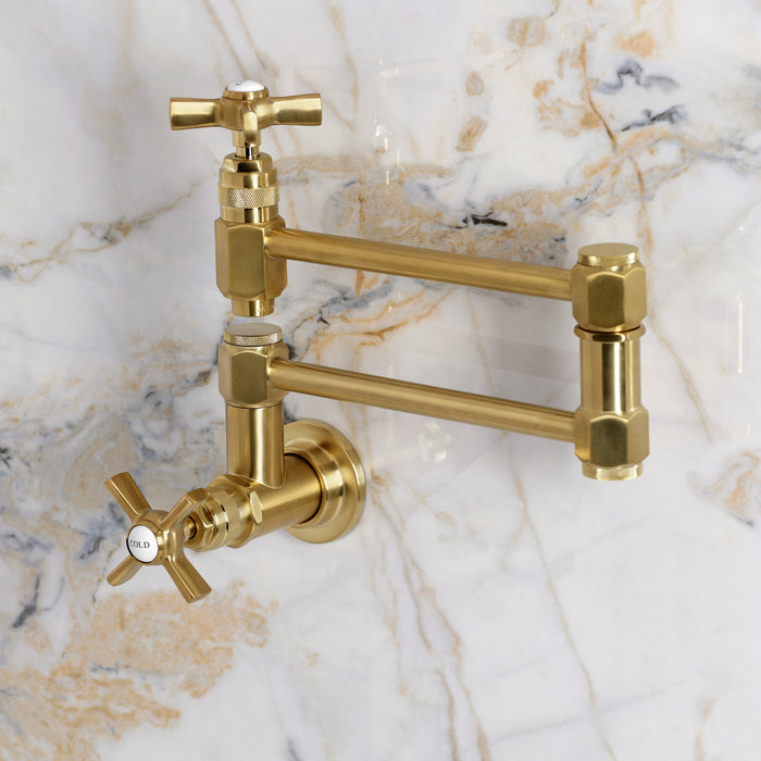 Kingston Millennium KS5107ZX Two-Handle 1-Hole Wall Mount Pot Filler Faucet, Brushed Brass