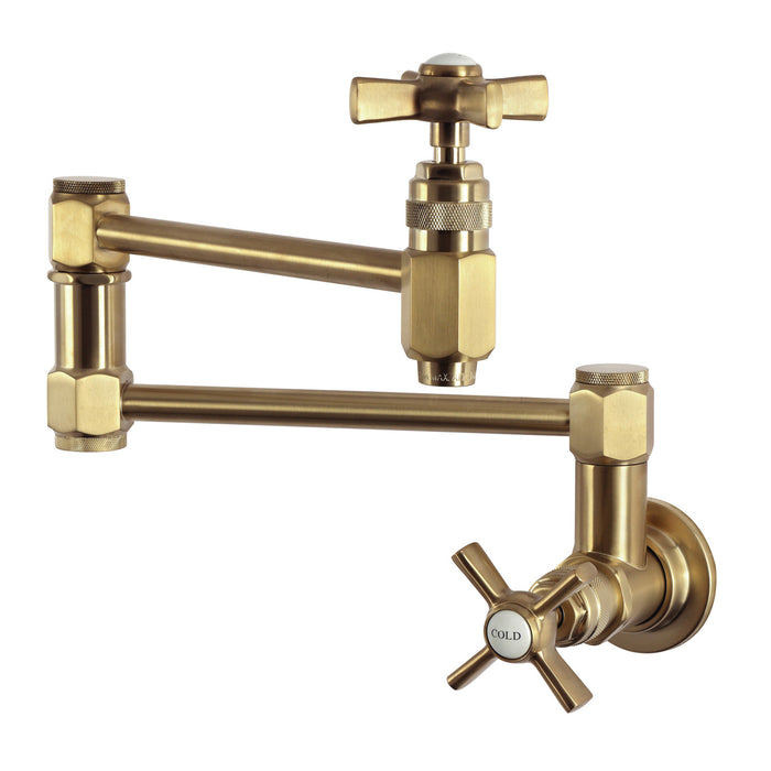 Kingston Millennium KS5107ZX Two-Handle 1-Hole Wall Mount Pot Filler Faucet, Brushed Brass