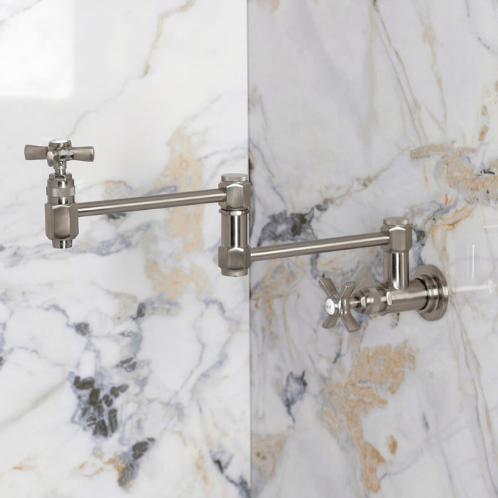 Kingston Millennium KS5108ZX Two-Handle 1-Hole Wall Mount Pot Filler Faucet, Brushed Nickel