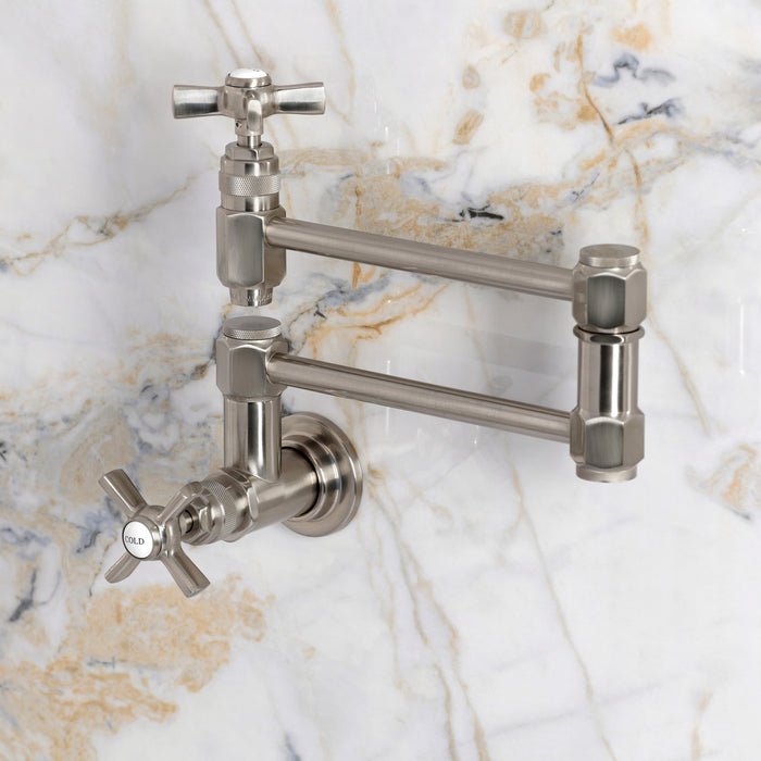 Kingston Millennium KS5108ZX Two-Handle 1-Hole Wall Mount Pot Filler Faucet, Brushed Nickel