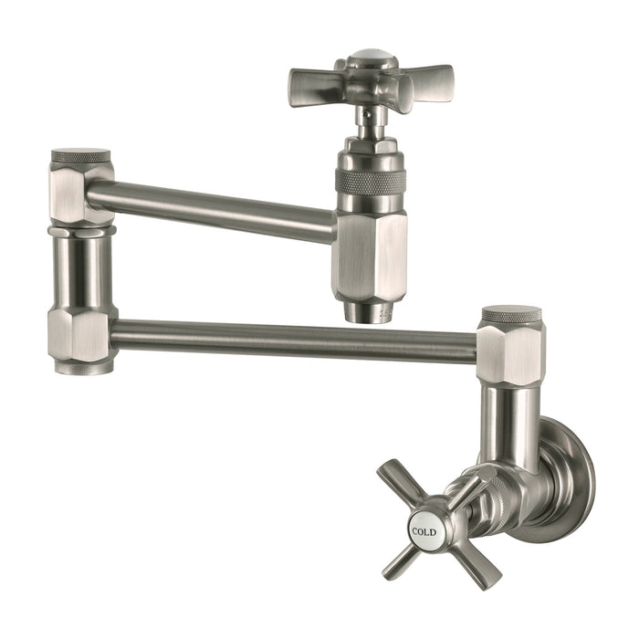 Kingston Millennium KS5108ZX Two-Handle 1-Hole Wall Mount Pot Filler Faucet, Brushed Nickel