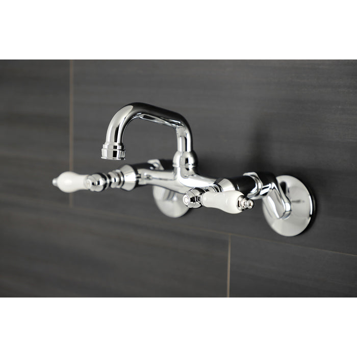 Kingston Heirloom KS512C - Kingston Two-Handle 2-Hole Wall Mount Bar Faucet, Polished Chrome