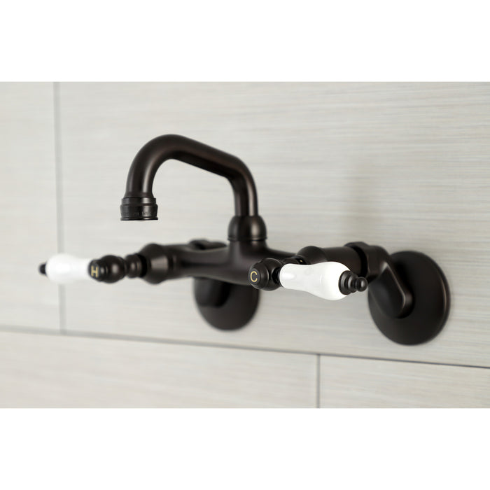 Kingston Heirloom KS512ORB - Kingston Two-Handle 2-Hole Wall Mount Bar Faucet, Oil Rubbed Bronze