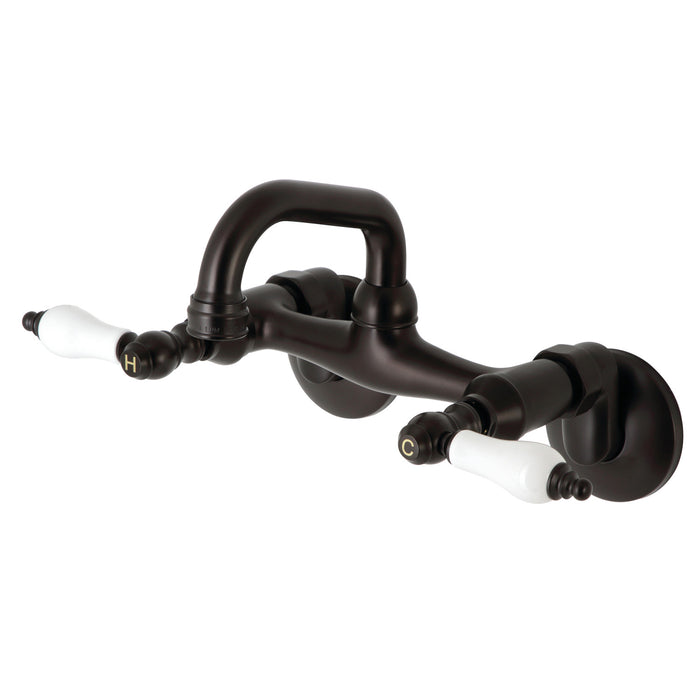 Kingston Heirloom KS512ORB - Kingston Two-Handle 2-Hole Wall Mount Bar Faucet, Oil Rubbed Bronze