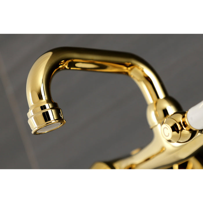 Kingston Heirloom KS512PB - Kingston Two-Handle 2-Hole Wall Mount Bar Faucet, Polished Brass