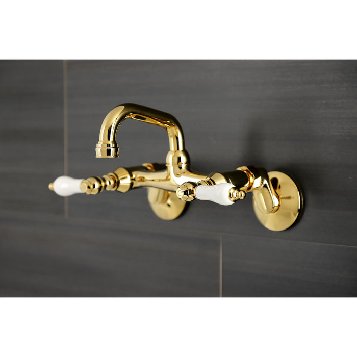 Kingston Heirloom KS512PB - Kingston Two-Handle 2-Hole Wall Mount Bar Faucet, Polished Brass