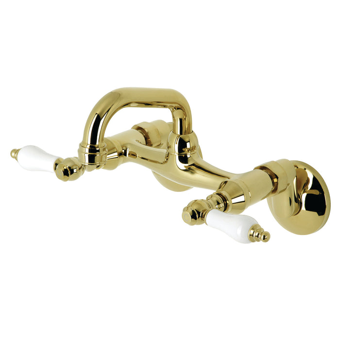 Kingston Heirloom KS512PB - Kingston Two-Handle 2-Hole Wall Mount Bar Faucet, Polished Brass