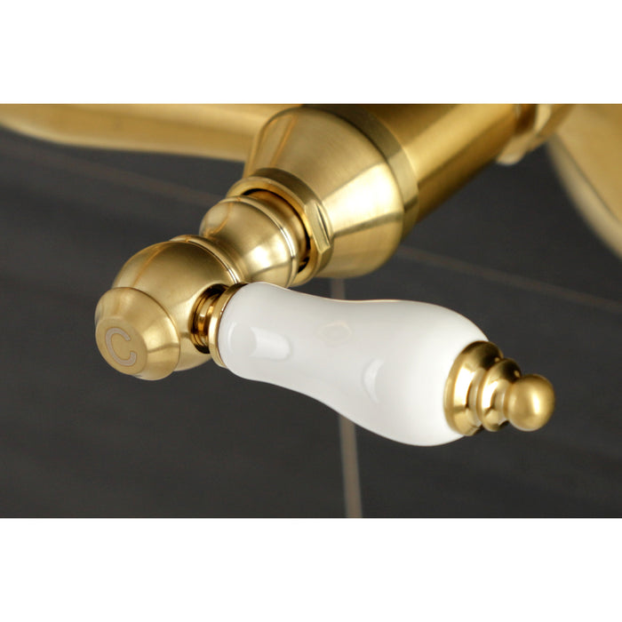 Kingston Heirloom KS512SB - Kingston Two-Handle 2-Hole Wall Mount Bar Faucet, Brushed Brass