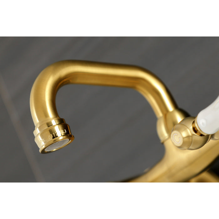 Kingston Heirloom KS512SB - Kingston Two-Handle 2-Hole Wall Mount Bar Faucet, Brushed Brass