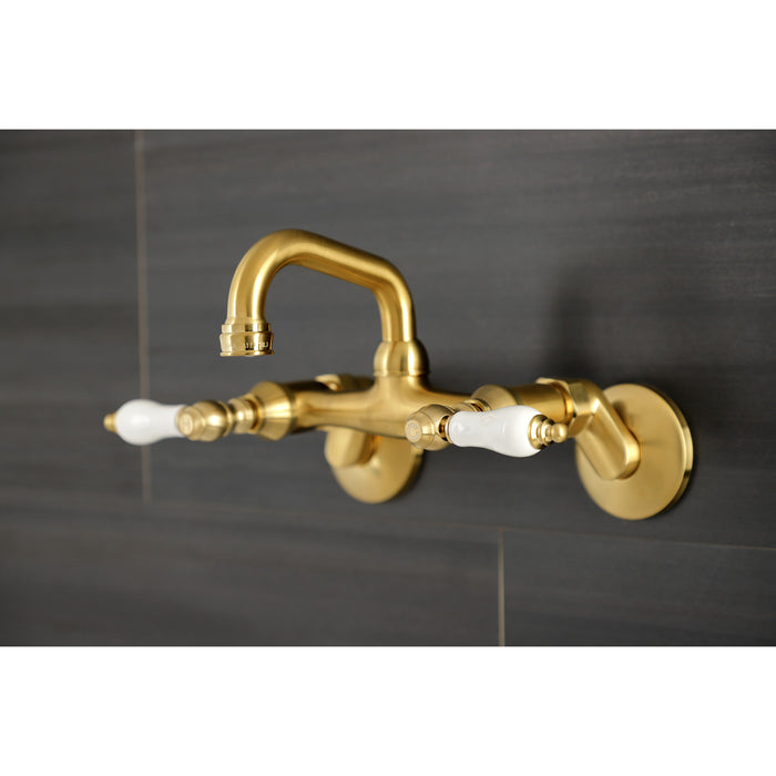 Kingston Heirloom KS512SB - Kingston Two-Handle 2-Hole Wall Mount Bar Faucet, Brushed Brass