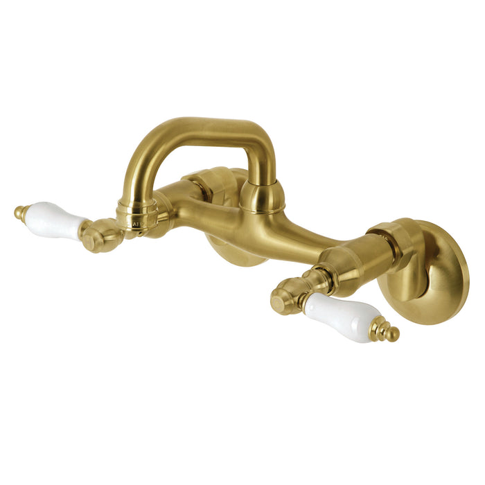 Kingston Heirloom KS512SB - Kingston Two-Handle 2-Hole Wall Mount Bar Faucet, Brushed Brass