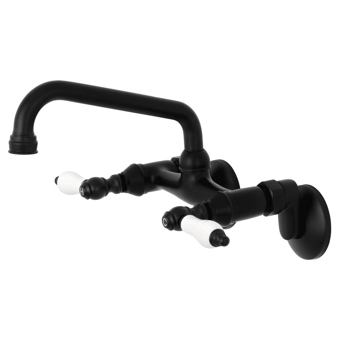 Kingston KS513MB Double-Handle 2-Hole Wall-Mount Bridge Kitchen Faucet, Matte Black