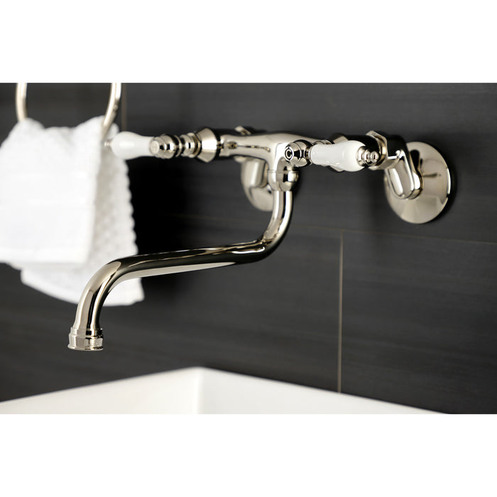 Kingston Heirloom KS515PN - Kingston Double-Handle 2-Hole Wall Mount Bathroom Faucet, Polished Nickel