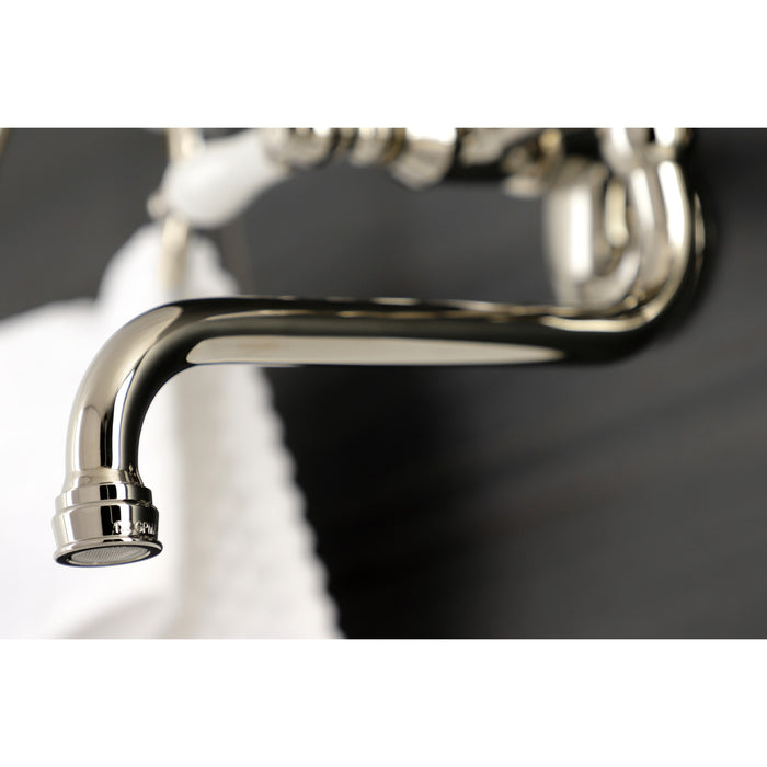 Kingston Heirloom KS515PN - Kingston Double-Handle 2-Hole Wall Mount Bathroom Faucet, Polished Nickel