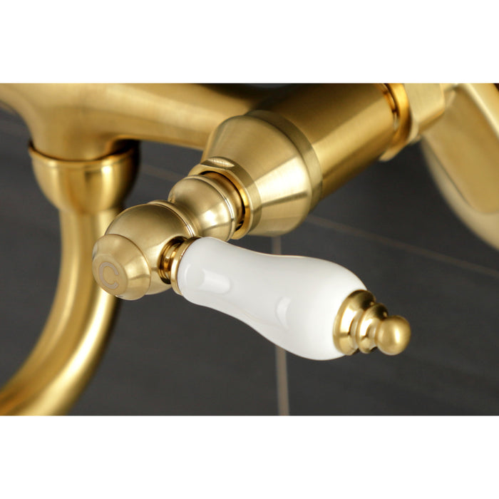 Kingston Heirloom KS515SB - Kingston Double-Handle 2-Hole Wall Mount Bathroom Faucet, Brushed Brass