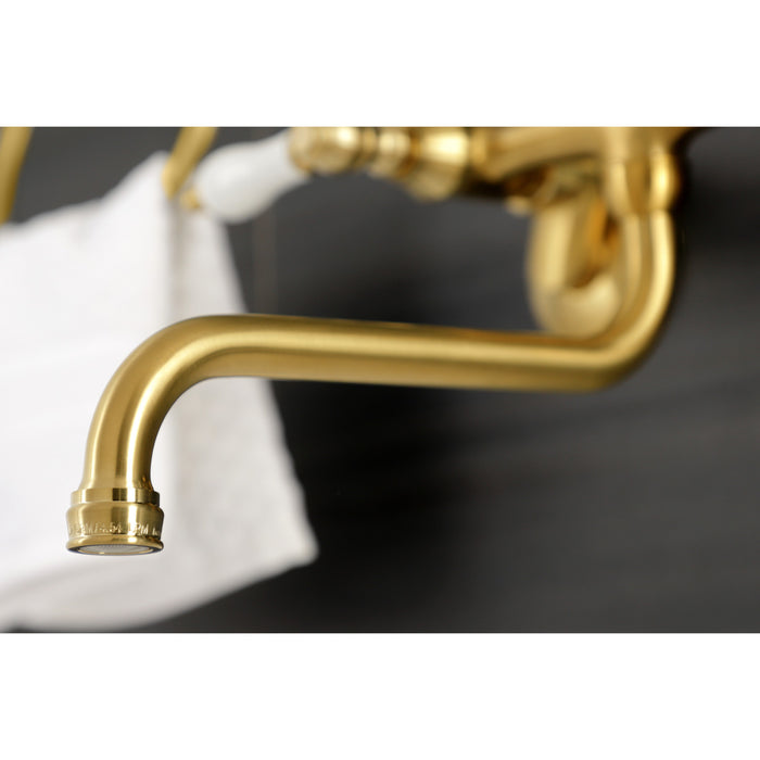 Kingston Heirloom KS515SB - Kingston Double-Handle 2-Hole Wall Mount Bathroom Faucet, Brushed Brass
