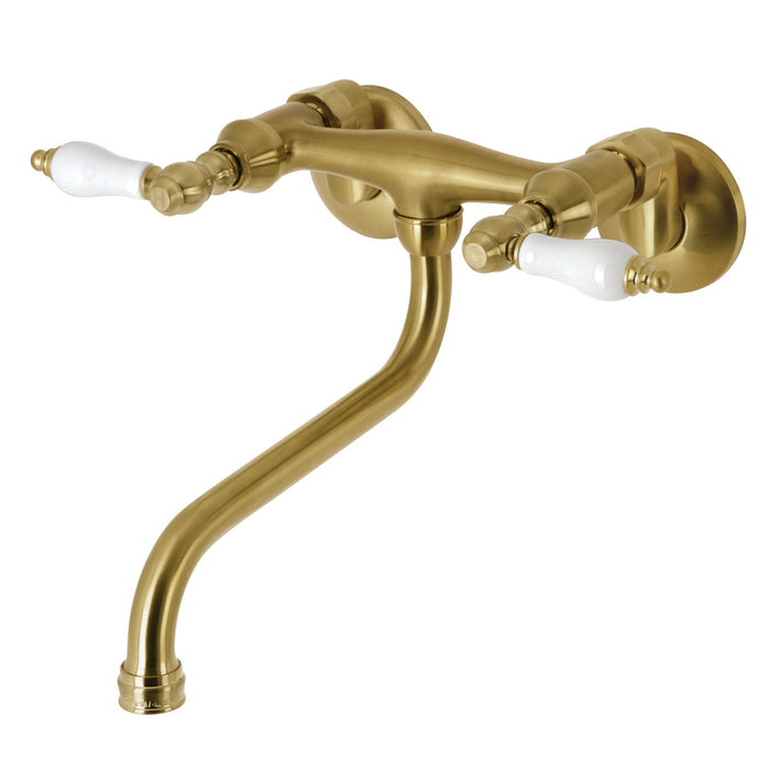 Kingston Heirloom KS515SB - Kingston Double-Handle 2-Hole Wall Mount Bathroom Faucet, Brushed Brass