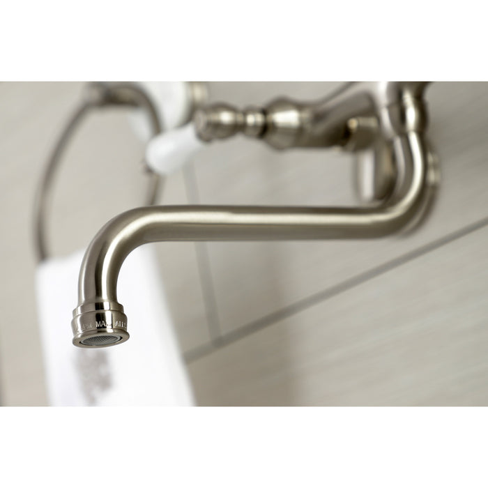 Kingston Heirloom KS515SN - Kingston Double-Handle 2-Hole Wall Mount Bathroom Faucet, Brushed Nickel