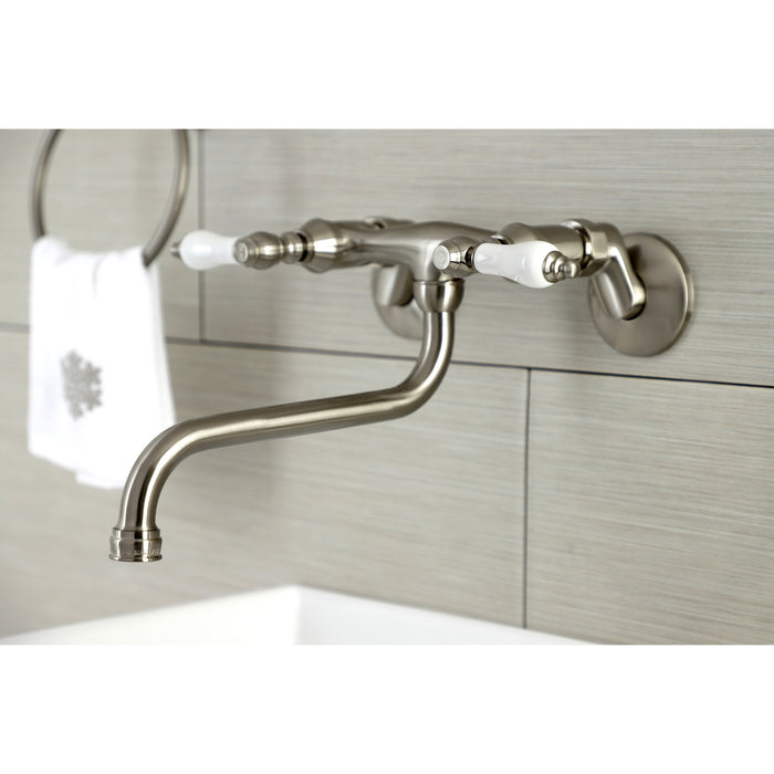 Kingston Heirloom KS515SN - Kingston Double-Handle 2-Hole Wall Mount Bathroom Faucet, Brushed Nickel