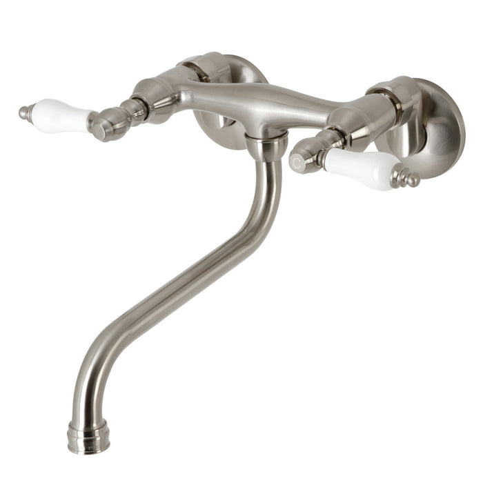 Kingston Heirloom KS515SN - Kingston Double-Handle 2-Hole Wall Mount Bathroom Faucet, Brushed Nickel