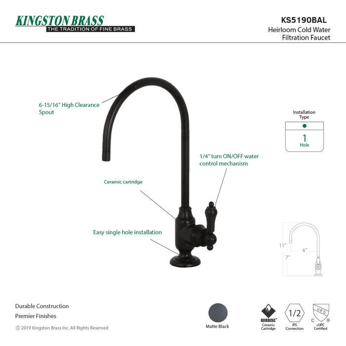Kingston Heirloom KS5190BAL - Heirloom Single-Handle 1-Hole Deck Mount Water Filtration Faucet, Matte Black