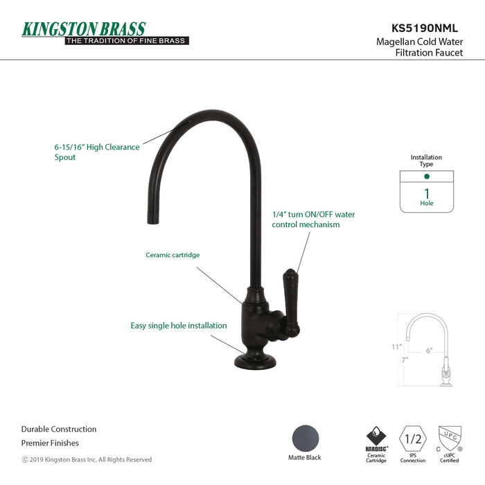 Kingston Tulare KS5190NML - Magellan Single-Handle 1-Hole Deck Mount Water Filtration Faucet, Matte Black