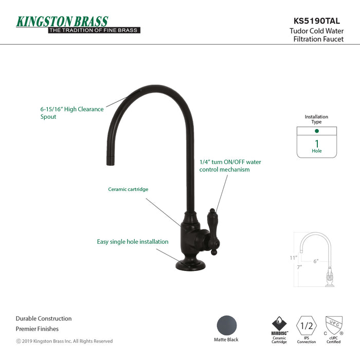 Kingston Heirloom KS5190TAL - Tudor Single-Handle 1-Hole Deck Mount Water Filtration Faucet, Matte Black