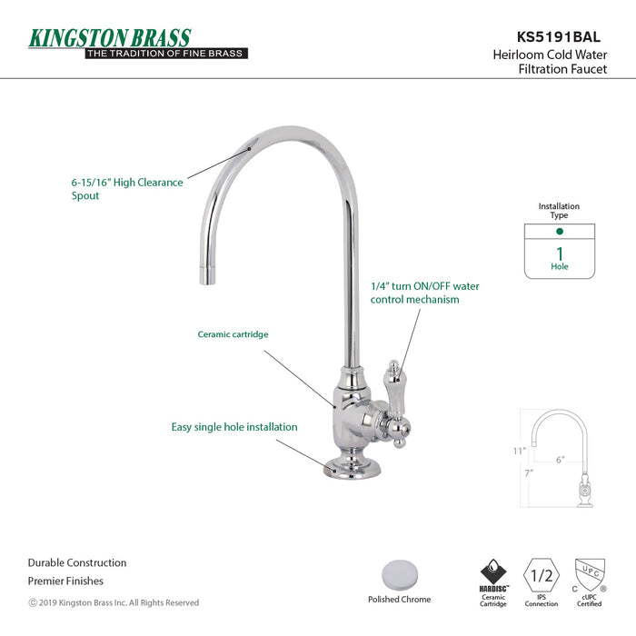 Kingston Heirloom KS5191BAL - Heirloom Single-Handle 1-Hole Deck Mount Water Filtration Faucet, Polished Chrome