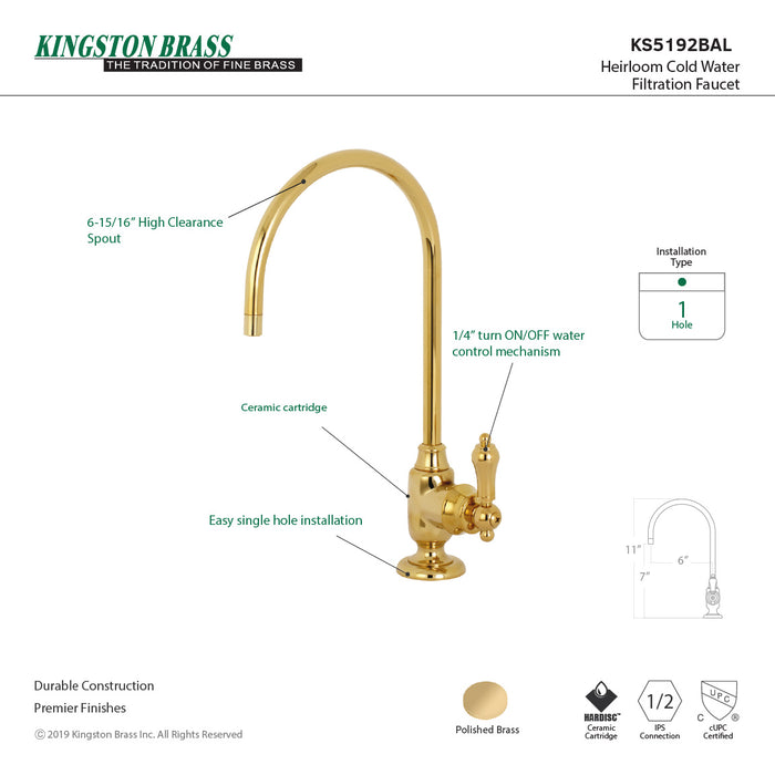 Kingston Heirloom KS5192BAL - Heirloom Single-Handle 1-Hole Deck Mount Water Filtration Faucet, Polished Brass
