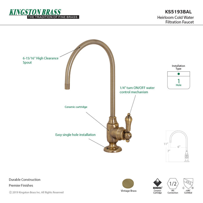 Kingston Heirloom KS5193BAL - Heirloom Single-Handle 1-Hole Deck Mount Water Filtration Faucet, Antique Brass