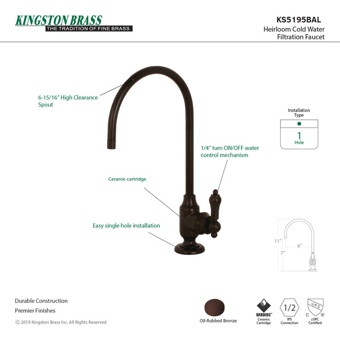 Kingston Heirloom KS5195BAL - Heirloom Single-Handle 1-Hole Deck Mount Water Filtration Faucet, Oil Rubbed Bronze