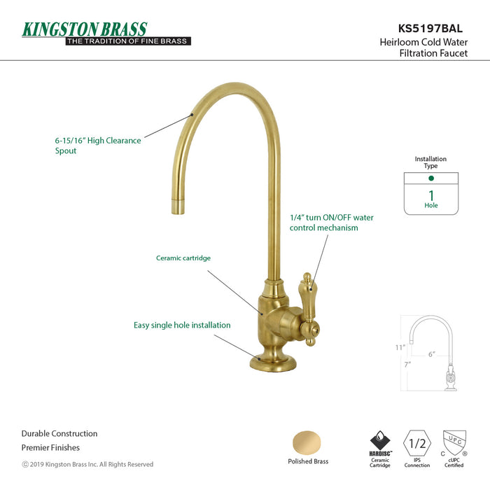 Kingston Heirloom KS5197BAL - Heirloom Single-Handle 1-Hole Deck Mount Water Filtration Faucet, Brushed Brass