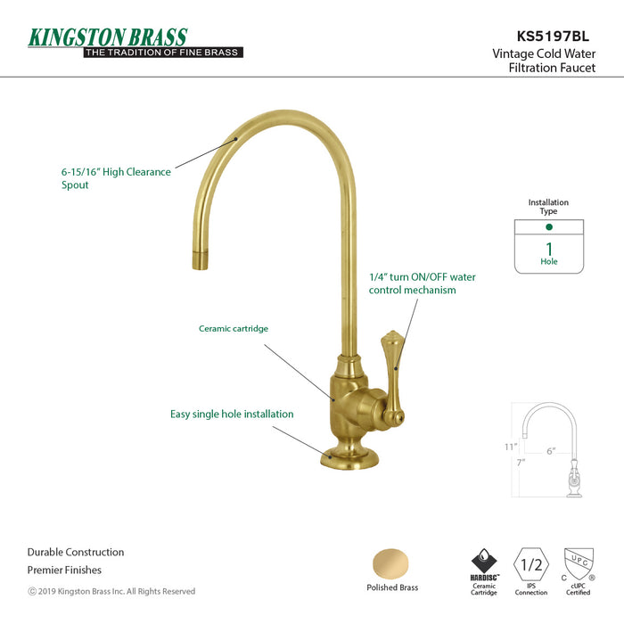 Kingston Tulare KS5197BL - Vintage Single-Handle 1-Hole Deck Mount Water Filtration Faucet, Brushed Brass