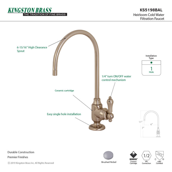 Kingston Heirloom KS5198BAL - Heirloom Single-Handle 1-Hole Deck Mount Water Filtration Faucet, Brushed Nickel